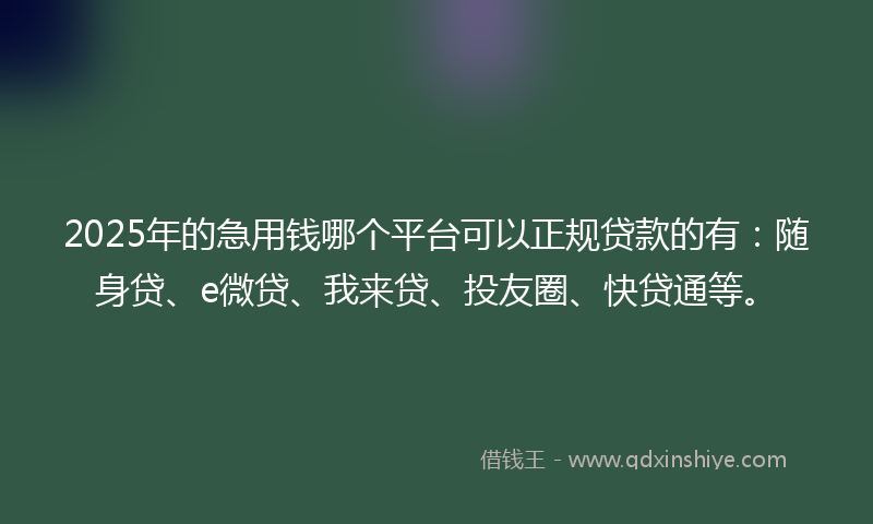 2025年的急用钱哪个平台可以正规贷款的有：随身贷、e微贷、我来贷、投友圈、快贷通等。