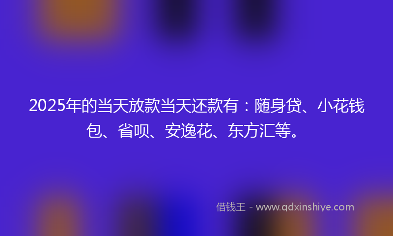 2025年的当天放款当天还款有：随身贷、小花钱包、省呗、安逸花、东方汇等。
