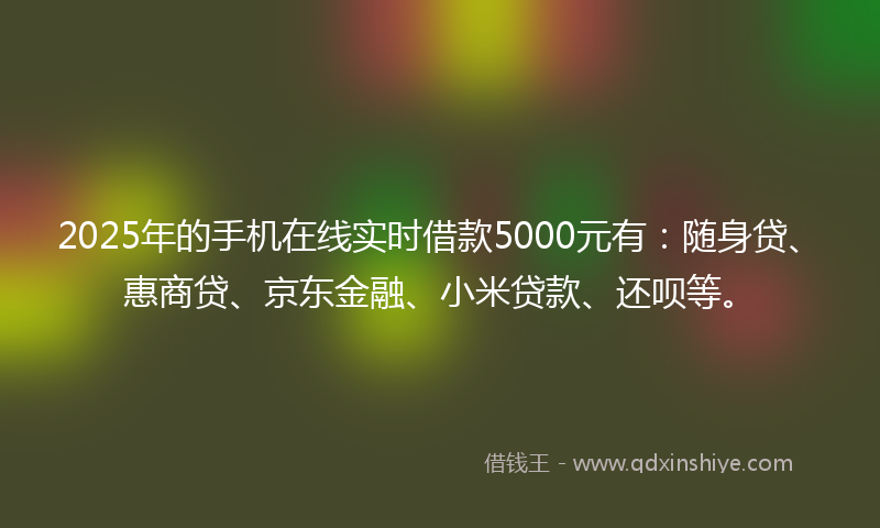 2025年的手机在线实时借款5000元有：随身贷、惠商贷、京东金融、小米贷款、还呗等。
