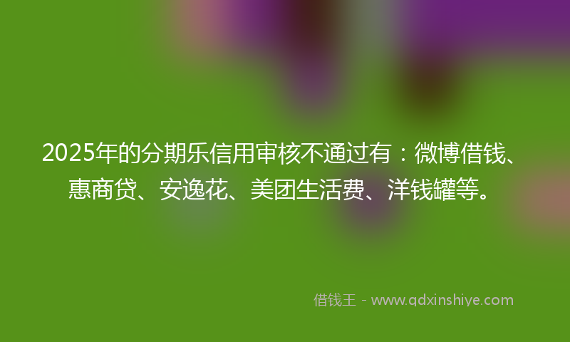 2025年的分期乐信用审核不通过有：微博借钱、惠商贷、安逸花、美团生活费、洋钱罐等。
