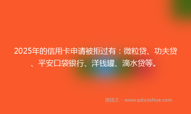 2025年的信用卡申请被拒过有：微粒贷、功夫贷、平安口袋银行、洋钱罐、滴水贷等。