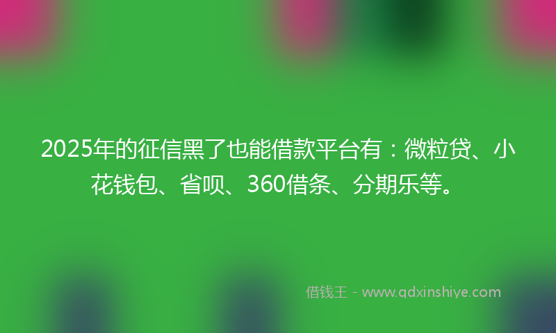 2025年的征信黑了也能借款平台有：微粒贷、小花钱包、省呗、360借条、分期乐等。
