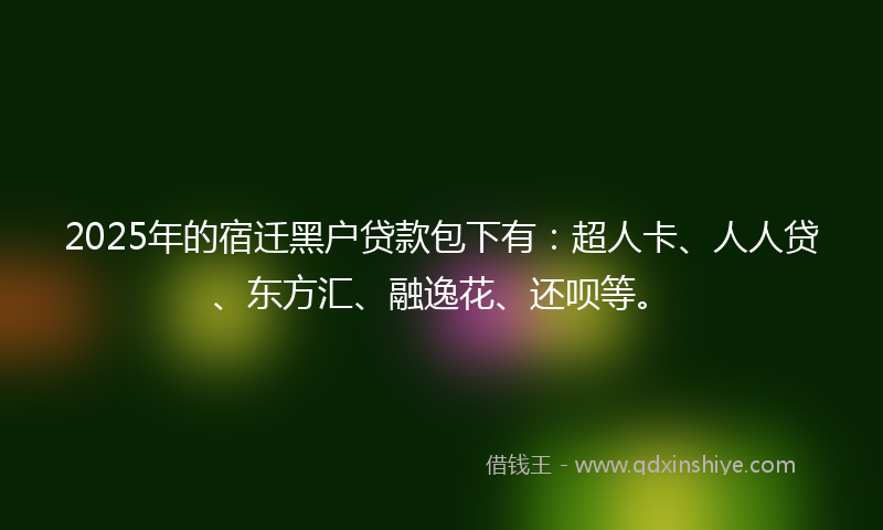 2025年的宿迁黑户贷款包下有：超人卡、人人贷、东方汇、融逸花、还呗等。