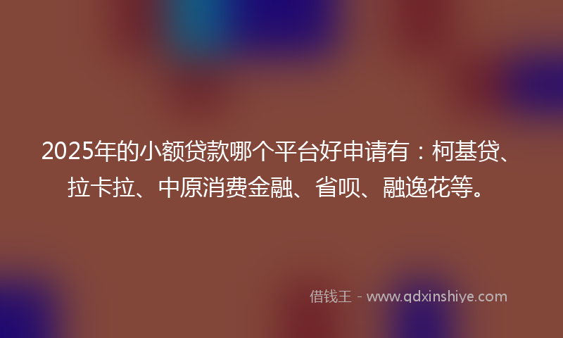 2025年的小额贷款哪个平台好申请有：柯基贷、拉卡拉、中原消费金融、省呗、融逸花等。