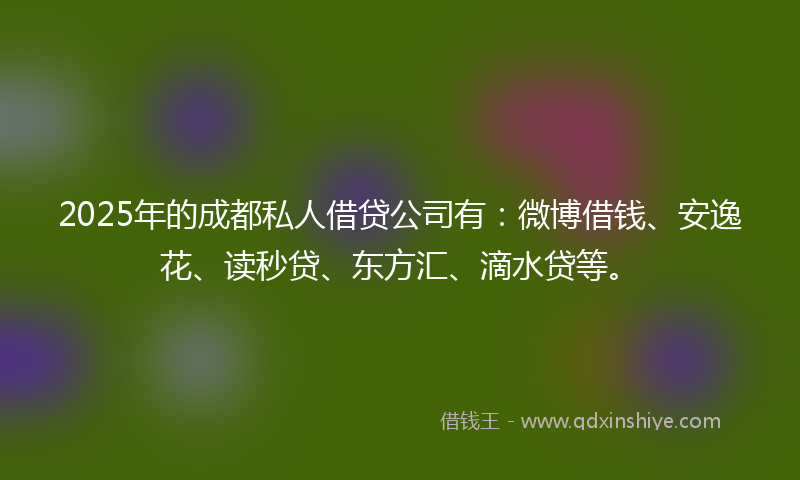 2025年的成都私人借贷公司有：微博借钱、安逸花、读秒贷、东方汇、滴水贷等。