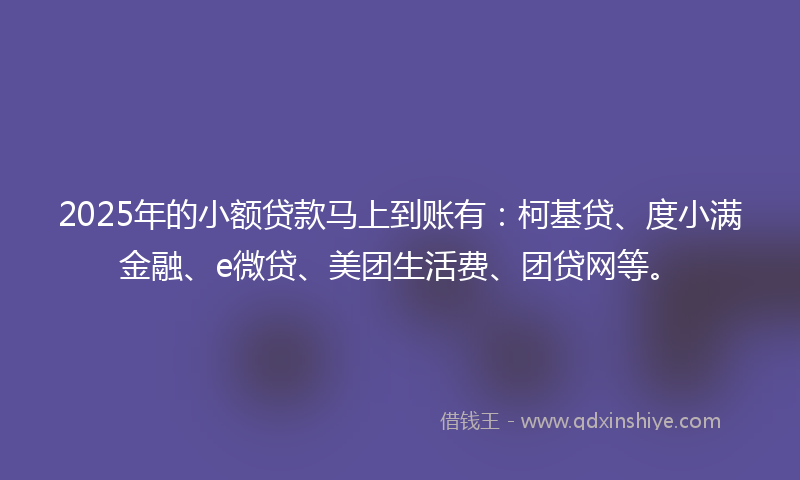 2025年的小额贷款马上到账有：柯基贷、度小满金融、e微贷、美团生活费、团贷网等。