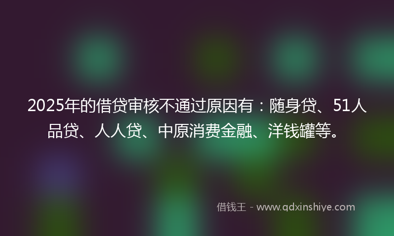 2025年的借贷审核不通过原因有：随身贷、51人品贷、人人贷、中原消费金融、洋钱罐等。