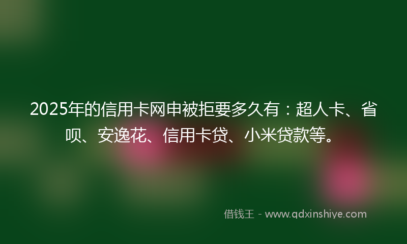 2025年的信用卡网申被拒要多久有：超人卡、省呗、安逸花、信用卡贷、小米贷款等。