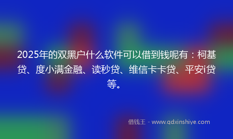 2025年的双黑户什么软件可以借到钱呢有：柯基贷、度小满金融、读秒贷、维信卡卡贷、平安i贷等。