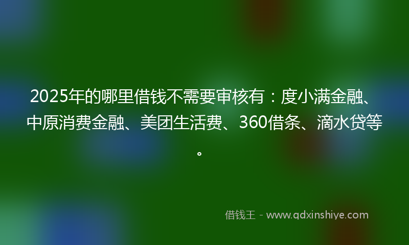 2025年的哪里借钱不需要审核有：度小满金融、中原消费金融、美团生活费、360借条、滴水贷等。