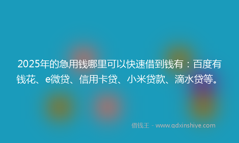 2025年的急用钱哪里可以快速借到钱有：百度有钱花、e微贷、信用卡贷、小米贷款、滴水贷等。