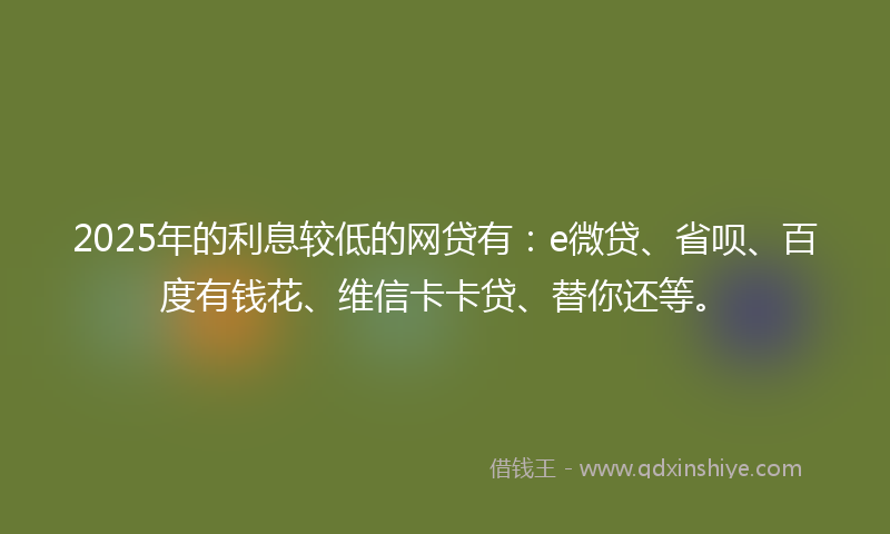 2025年的利息较低的网贷有：e微贷、省呗、百度有钱花、维信卡卡贷、替你还等。