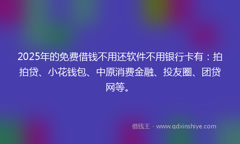 2025年的免费借钱不用还软件不用银行卡有：拍拍贷、小花钱包、中原消费金融、投友圈、团贷网等。