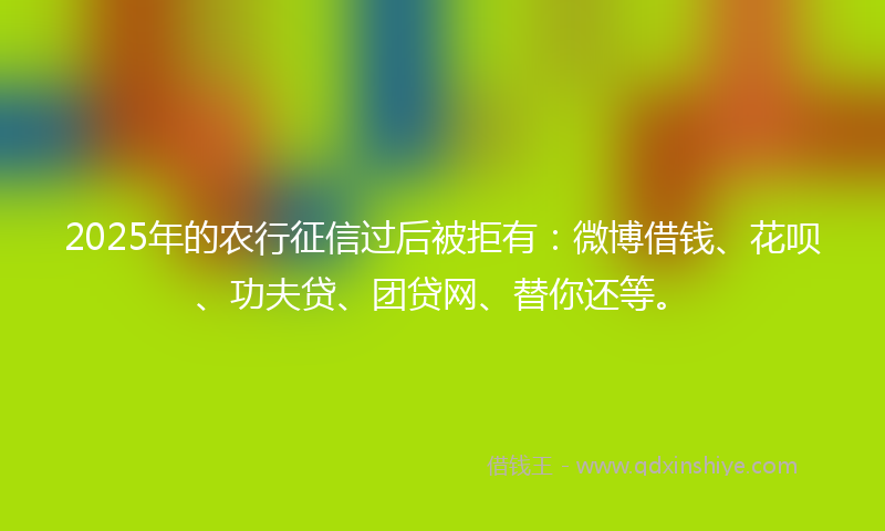 2025年的农行征信过后被拒有：微博借钱、花呗、功夫贷、团贷网、替你还等。