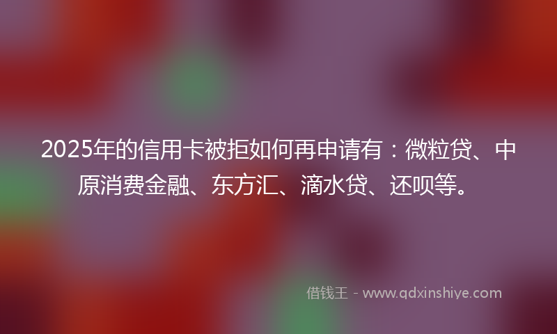 2025年的信用卡被拒如何再申请有：微粒贷、中原消费金融、东方汇、滴水贷、还呗等。