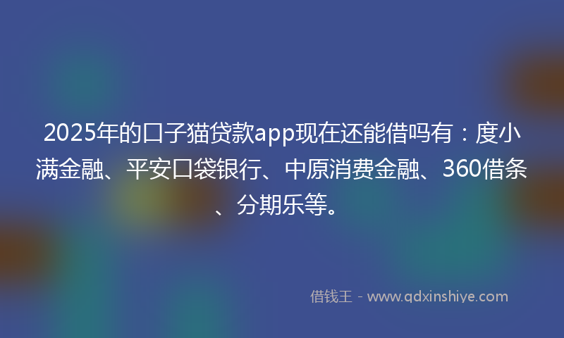 2025年的口子猫贷款app现在还能借吗有：度小满金融、平安口袋银行、中原消费金融、360借条、分期乐等。