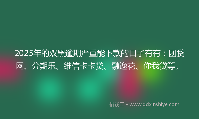 2025年的双黑逾期严重能下款的口子有有：团贷网、分期乐、维信卡卡贷、融逸花、你我贷等。