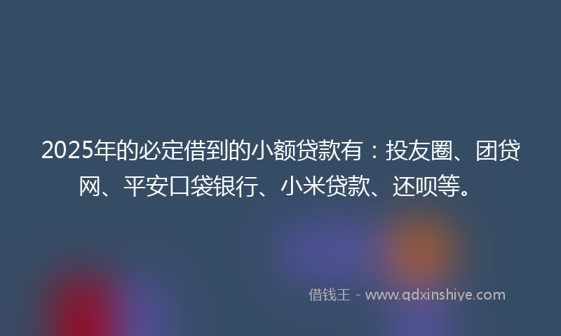2025年的必定借到的小额贷款有：投友圈、团贷网、平安口袋银行、小米贷款、还呗等。