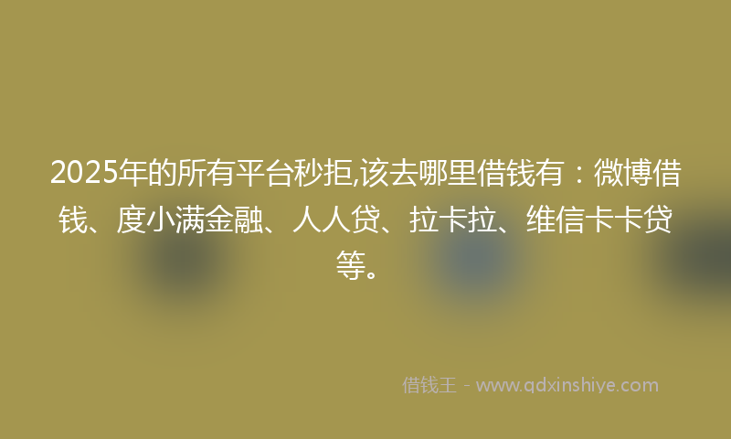 2025年的所有平台秒拒,该去哪里借钱有：微博借钱、度小满金融、人人贷、拉卡拉、维信卡卡贷等。