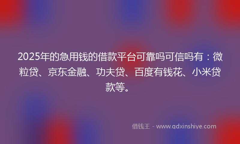 2025年的急用钱的借款平台可靠吗可信吗有：微粒贷、京东金融、功夫贷、百度有钱花、小米贷款等。