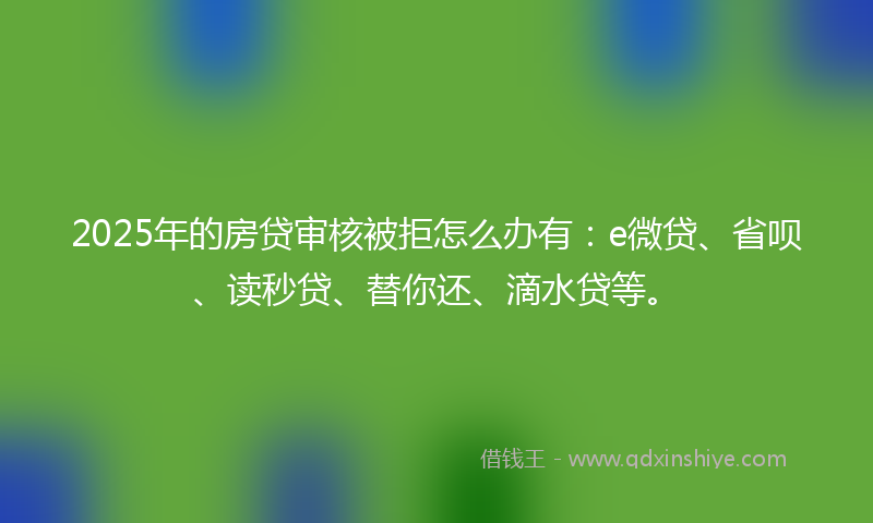 2025年的房贷审核被拒怎么办有：e微贷、省呗、读秒贷、替你还、滴水贷等。