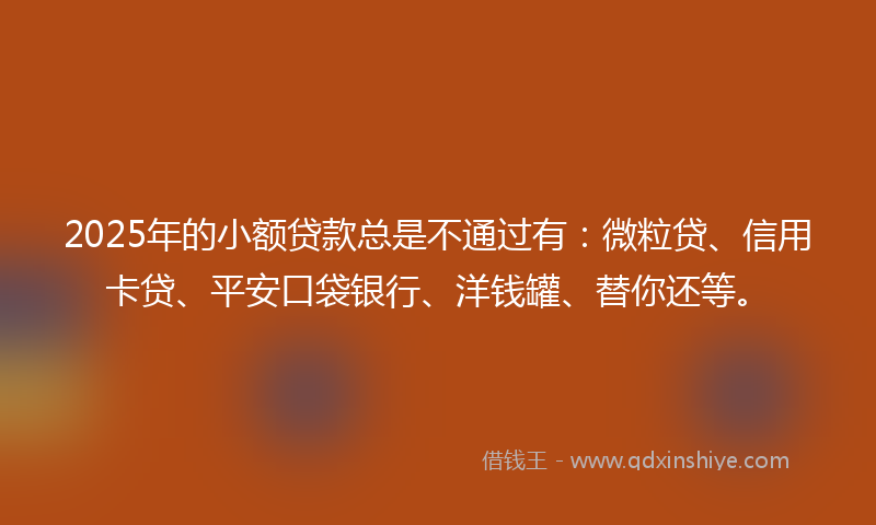 2025年的小额贷款总是不通过有：微粒贷、信用卡贷、平安口袋银行、洋钱罐、替你还等。