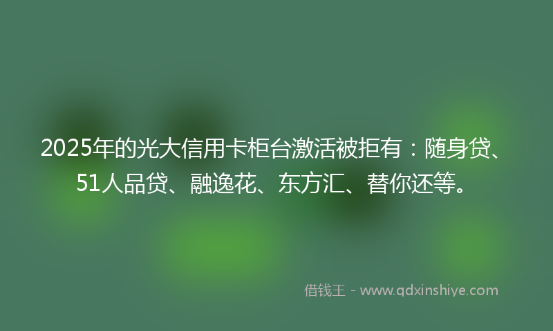 2025年的光大信用卡柜台激活被拒有：随身贷、51人品贷、融逸花、东方汇、替你还等。