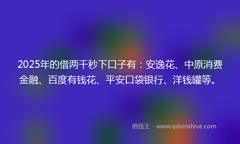 2025年的借两千秒下口子有：安逸花、中原消费金融、百度有钱花、平安口袋银行、洋钱罐等。
