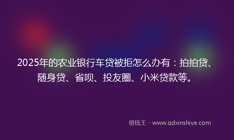 2025年的农业银行车贷被拒怎么办有：拍拍贷、随身贷、省呗、投友圈、小米贷款等。