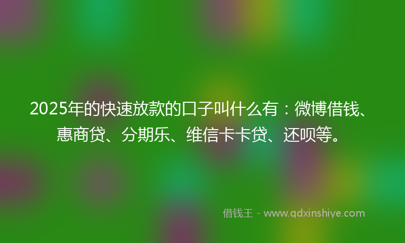 2025年的快速放款的口子叫什么有：微博借钱、惠商贷、分期乐、维信卡卡贷、还呗等。
