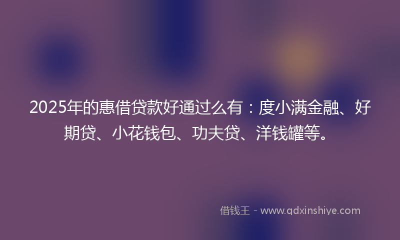 2025年的惠借贷款好通过么有：度小满金融、好期贷、小花钱包、功夫贷、洋钱罐等。