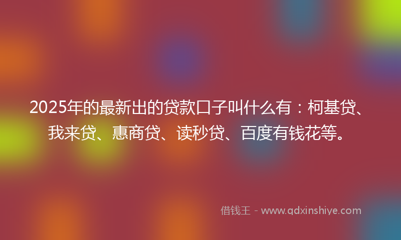2025年的最新出的贷款口子叫什么有：柯基贷、我来贷、惠商贷、读秒贷、百度有钱花等。