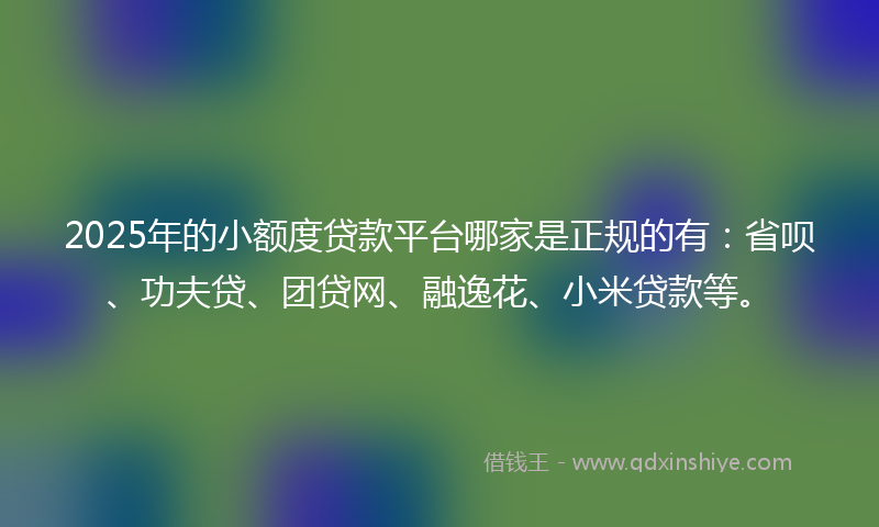 2025年的小额度贷款平台哪家是正规的有：省呗、功夫贷、团贷网、融逸花、小米贷款等。