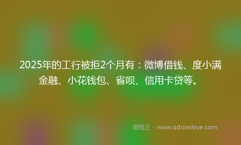 2025年的工行被拒2个月有：微博借钱、度小满金融、小花钱包、省呗、信用卡贷等。