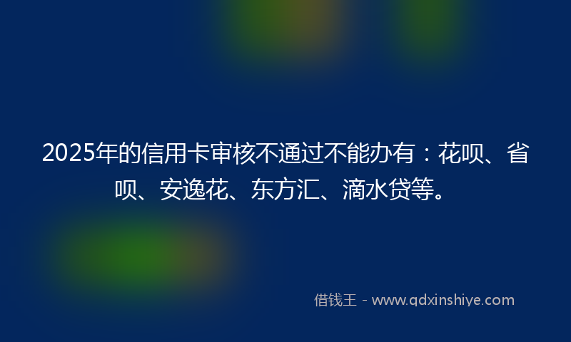 2025年的信用卡审核不通过不能办有：花呗、省呗、安逸花、东方汇、滴水贷等。