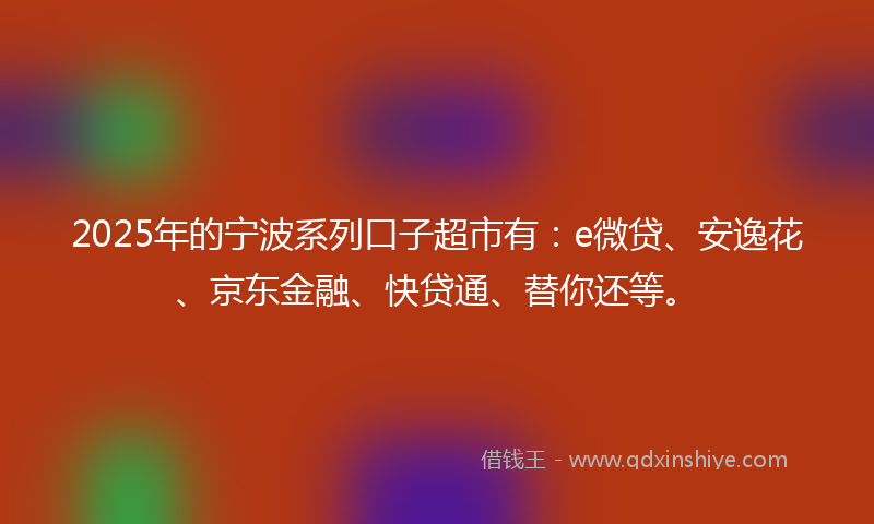2025年的宁波系列口子超市有：e微贷、安逸花、京东金融、快贷通、替你还等。