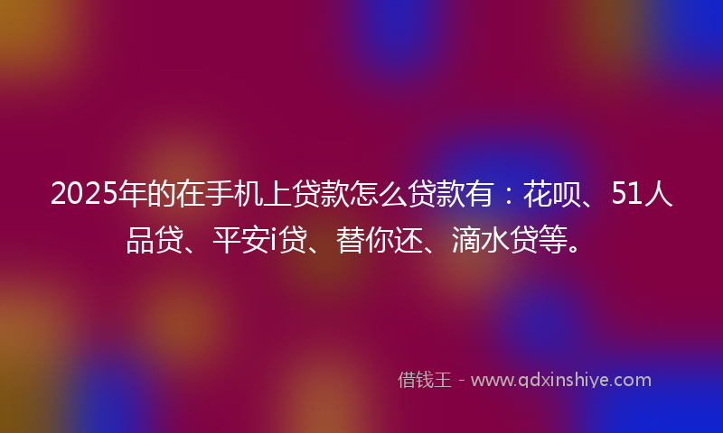 2025年的在手机上贷款怎么贷款有：花呗、51人品贷、平安i贷、替你还、滴水贷等。