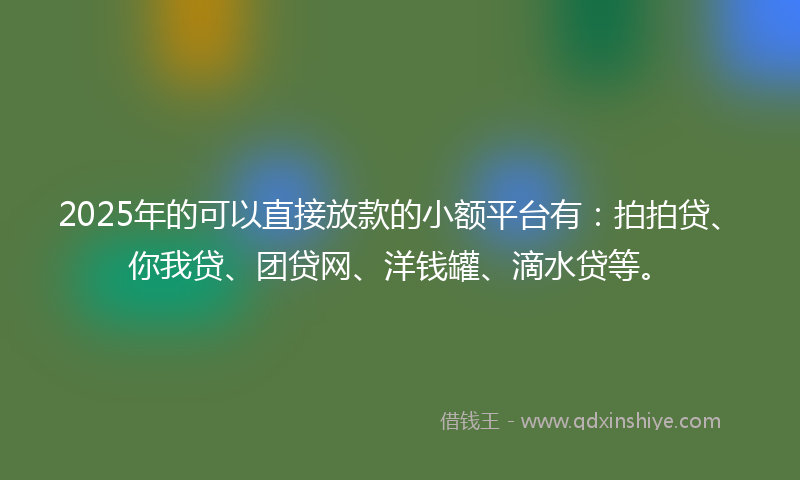 2025年的可以直接放款的小额平台有：拍拍贷、你我贷、团贷网、洋钱罐、滴水贷等。