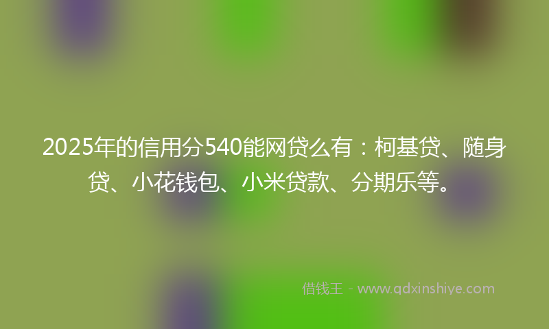 2025年的信用分540能网贷么有：柯基贷、随身贷、小花钱包、小米贷款、分期乐等。