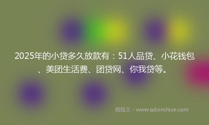 2025年的小贷多久放款有：51人品贷、小花钱包、美团生活费、团贷网、你我贷等。