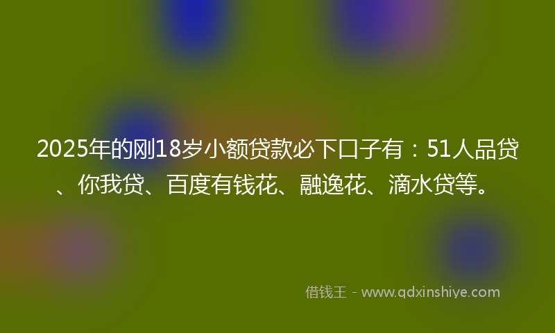 2025年的刚18岁小额贷款必下口子有：51人品贷、你我贷、百度有钱花、融逸花、滴水贷等。