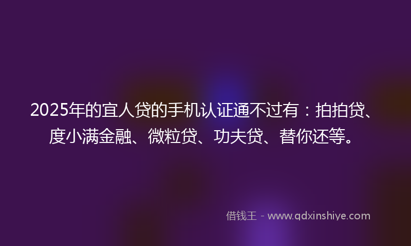 2025年的宜人贷的手机认证通不过有：拍拍贷、度小满金融、微粒贷、功夫贷、替你还等。