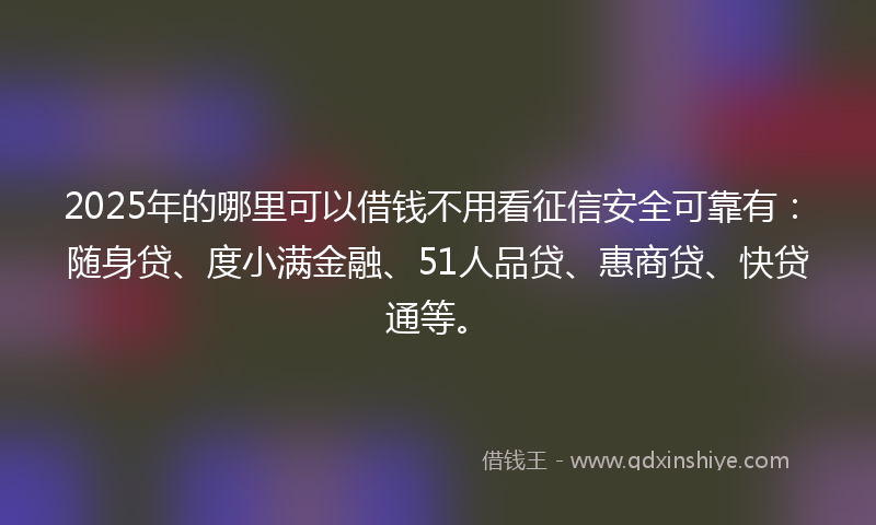 2025年的哪里可以借钱不用看征信安全可靠有：随身贷、度小满金融、51人品贷、惠商贷、快贷通等。