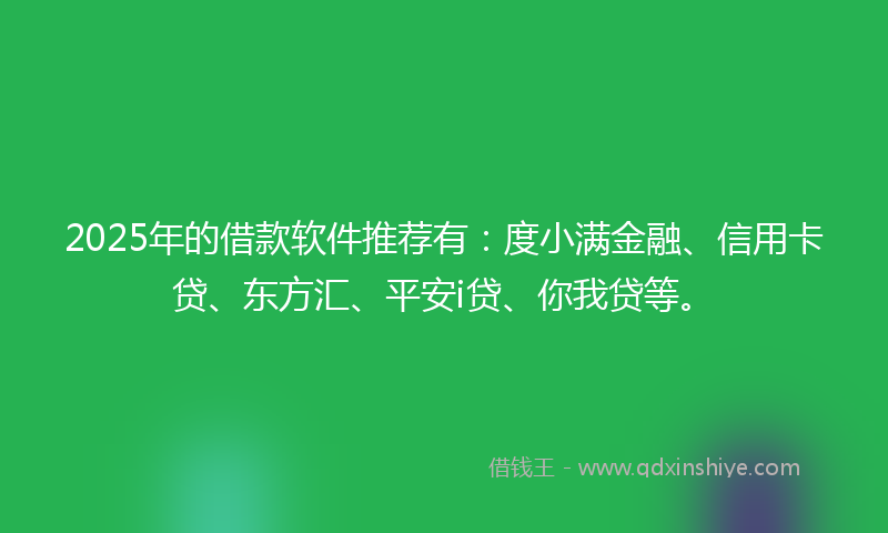 2025年的借款软件推荐有：度小满金融、信用卡贷、东方汇、平安i贷、你我贷等。