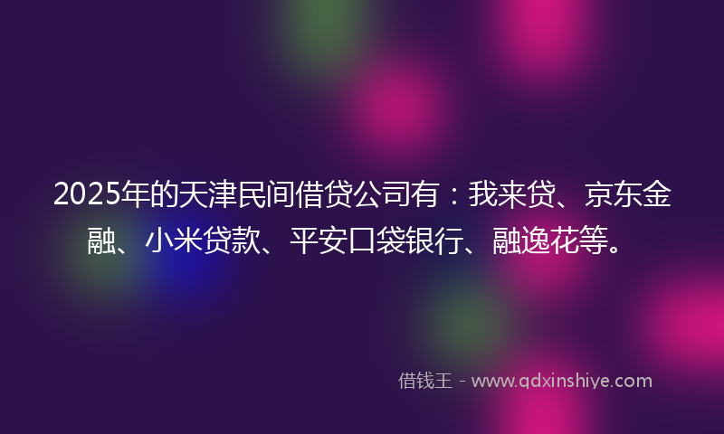 2025年的天津民间借贷公司有：我来贷、京东金融、小米贷款、平安口袋银行、融逸花等。