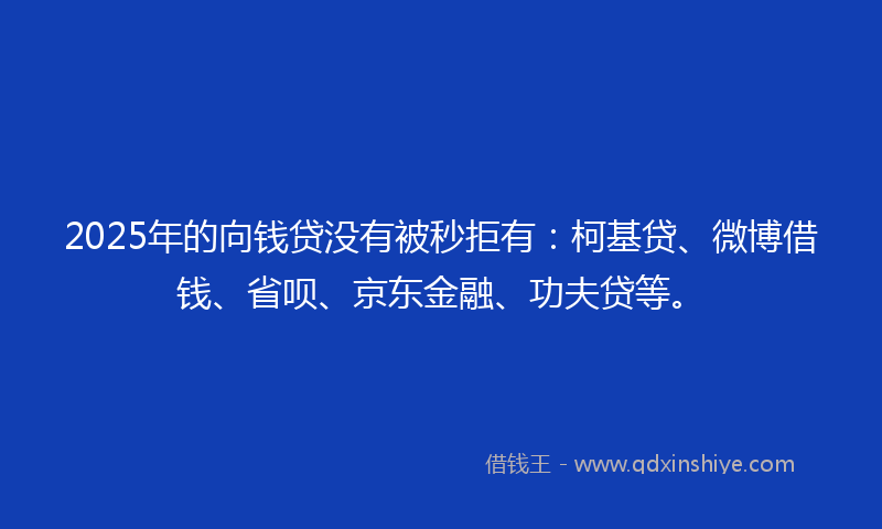 2025年的向钱贷没有被秒拒有：柯基贷、微博借钱、省呗、京东金融、功夫贷等。