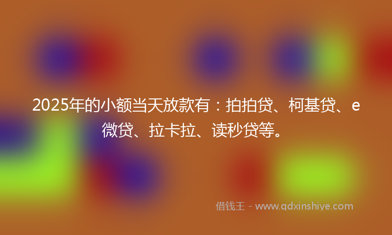 2025年的小额当天放款有：拍拍贷、柯基贷、e微贷、拉卡拉、读秒贷等。