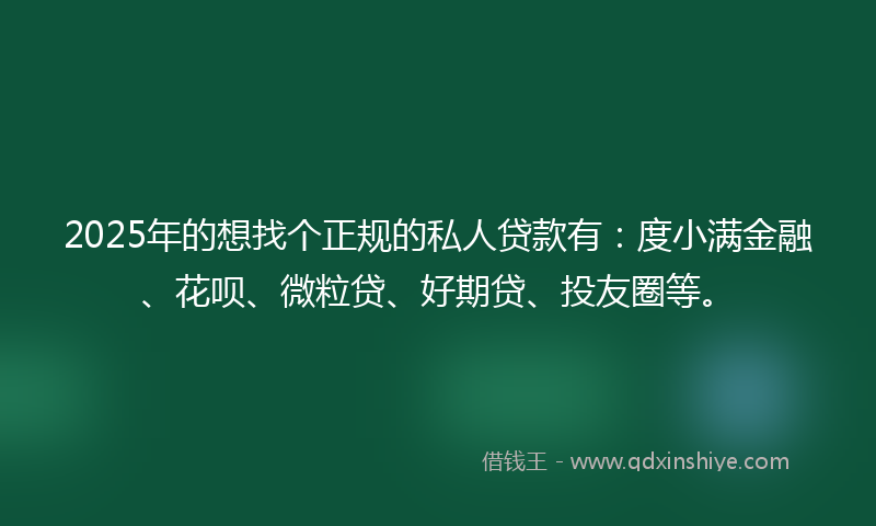2025年的想找个正规的私人贷款有：度小满金融、花呗、微粒贷、好期贷、投友圈等。