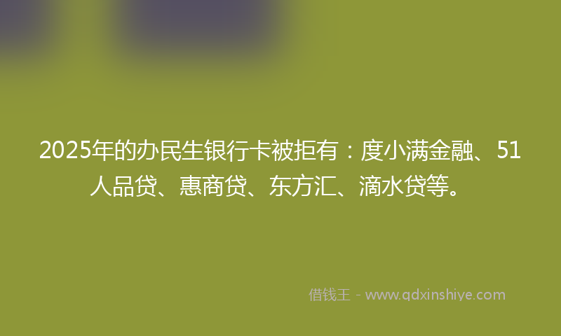 2025年的办民生银行卡被拒有：度小满金融、51人品贷、惠商贷、东方汇、滴水贷等。