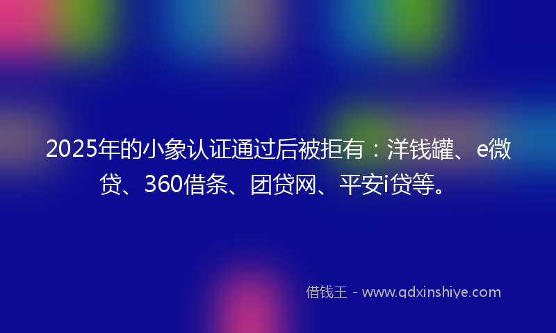 2025年的小象认证通过后被拒有：洋钱罐、e微贷、360借条、团贷网、平安i贷等。